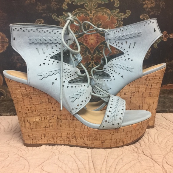 Marc Fisher Light Blue Suede Wedges, Size 8 - Picture 2 of 8